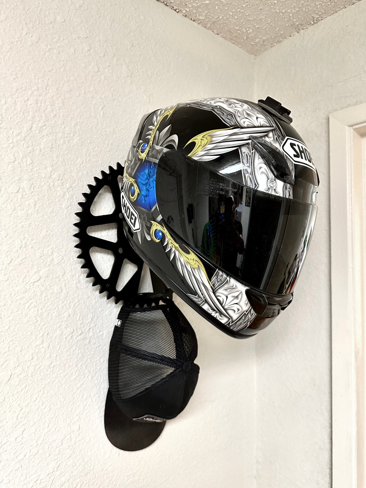 Motorcycle Helmet & Jacket Holder - Sprocket Style